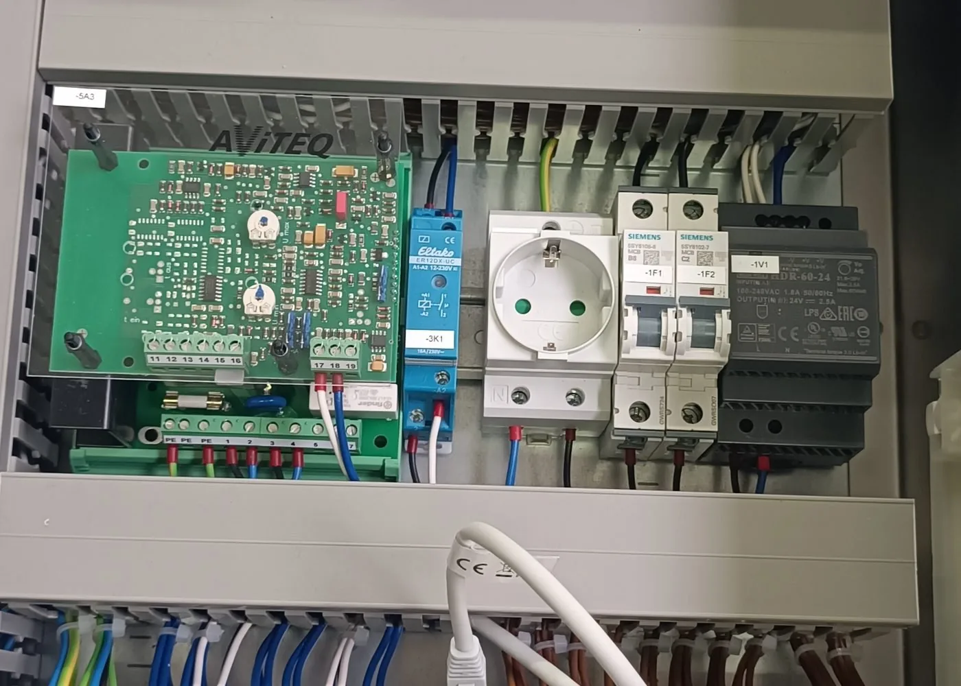 Automation control cabinet with PLC components